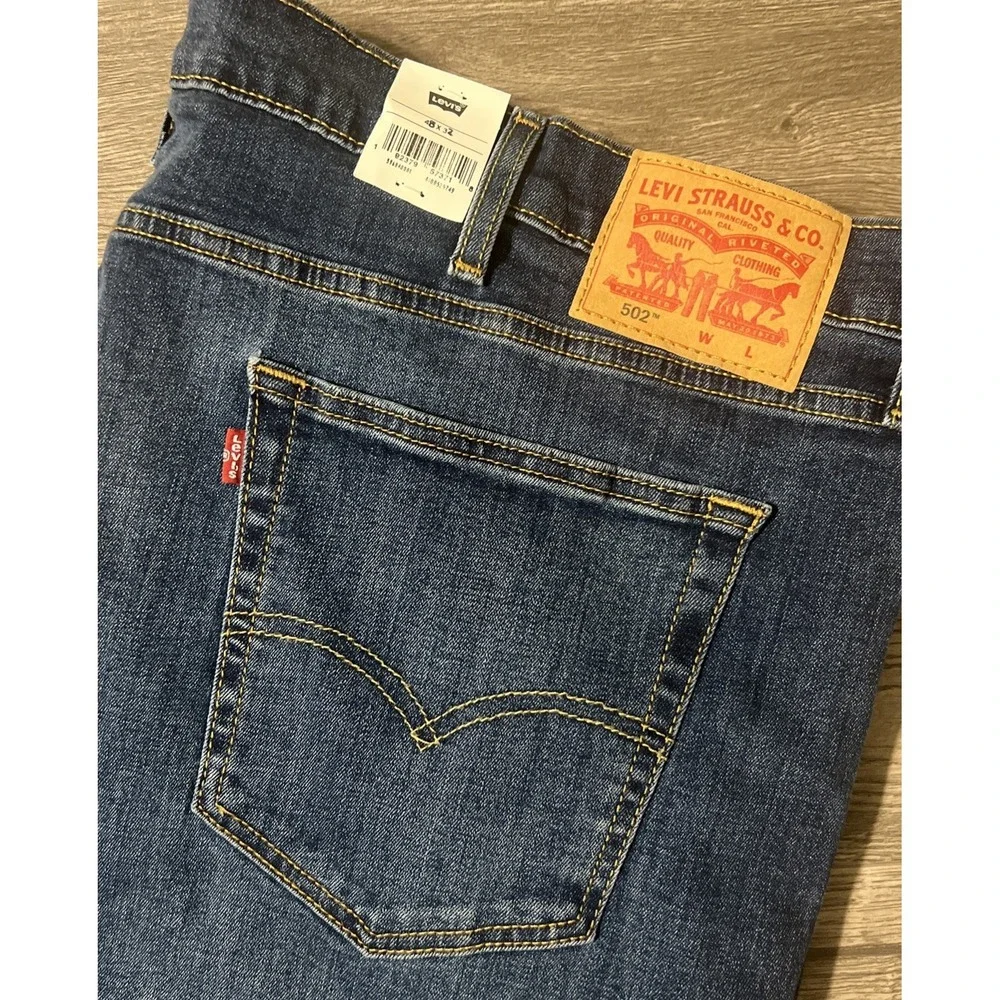 Levi's 502 Taper Dark Wash Stretch Flex Blue Jeans Size 48x32, New With Tags